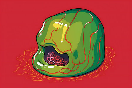 illustration of a green chilli pepper on a red background.の素材