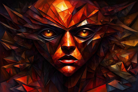 Face of a man in low poly style. Contemporary art collage.の素材