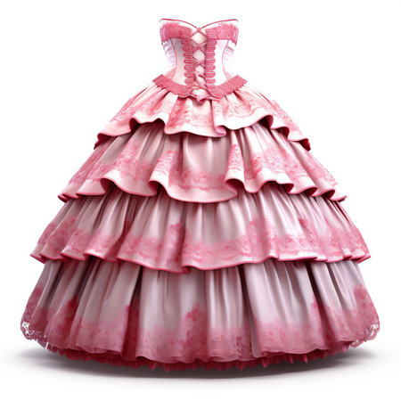 Illustration of a Pink Wedding Dress on a White Backgroundの素材