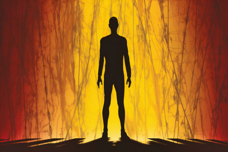 Silhouette of a man standing in the forest,の素材