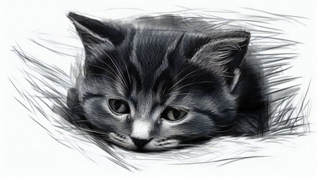 Portrait of a cat on a white background. Hand-drawn illustration.の素材