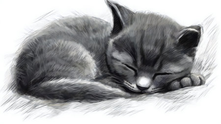 Sleeping cat on a white background. Hand-drawn illustration.の素材