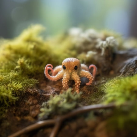 Octopus on moss in the forest, shallow depth of field.の素材