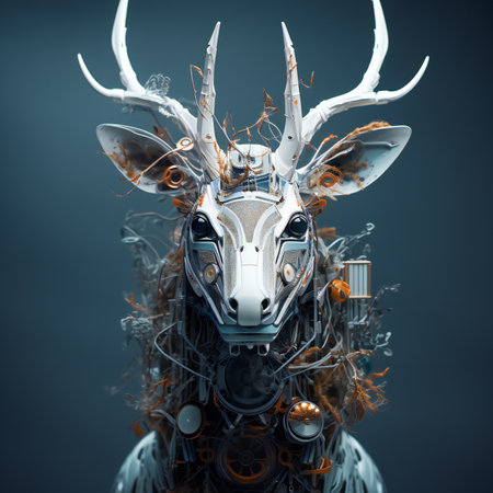 Cyborg with reindeer horns. illustration. Fantasy.の素材