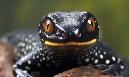 Portrait of a black salamander (Salamandra salamandra)の素材
