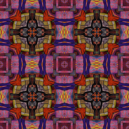 Seamless background pattern. Abstract kaleidoscope fabric design texture