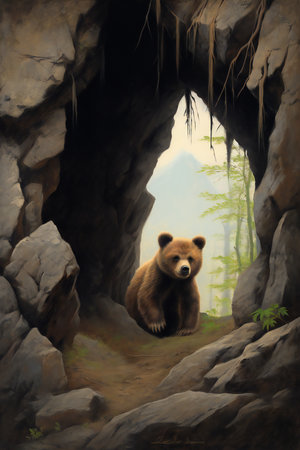 Brown bear in a cave.の素材