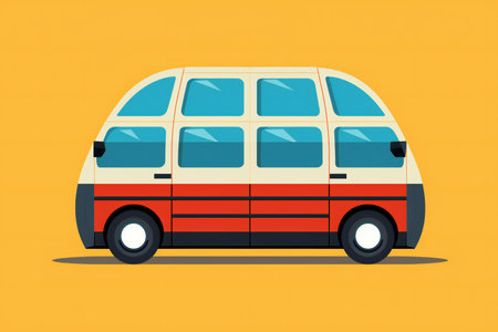 Retro bus in flat style. illustration isolated on yellow background.の素材