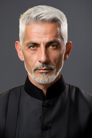 Portrait of a senior catholic priest with gray hair and beard.の素材