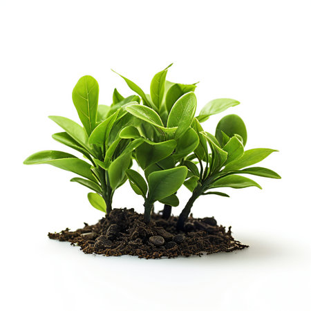 Green plant in soil isolated on white background,の素材