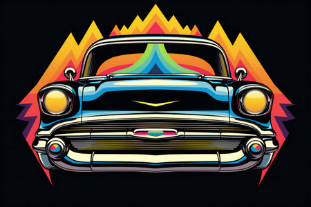 vintage car on a black background,の素材