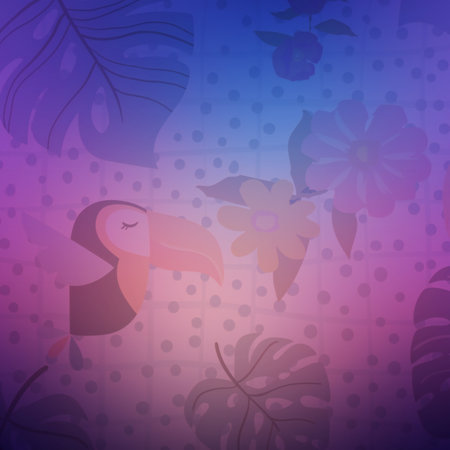 Tropical background with toucan and flowers.