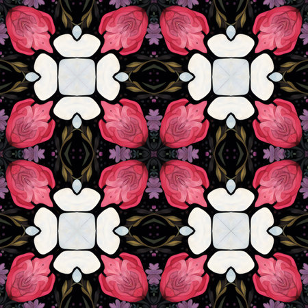 Kaleidoscopic ornamental floral seamless pattern in black and whiteの素材