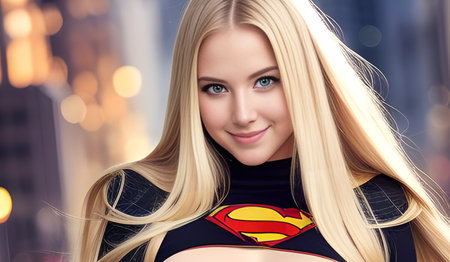 Portrait of a beautiful young woman with long straight blond hair.の素材