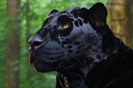 Portrait of a big black jaguar in the forest.の素材