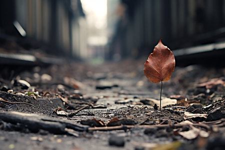 A single dry leaf in the middle of the street. Autumn concept.の素材