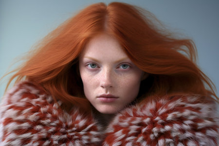 Portrait of a beautiful red-haired girl in a fur coat.の素材