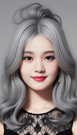 Portrait of a beautiful asian woman with gray hair and makeupの素材