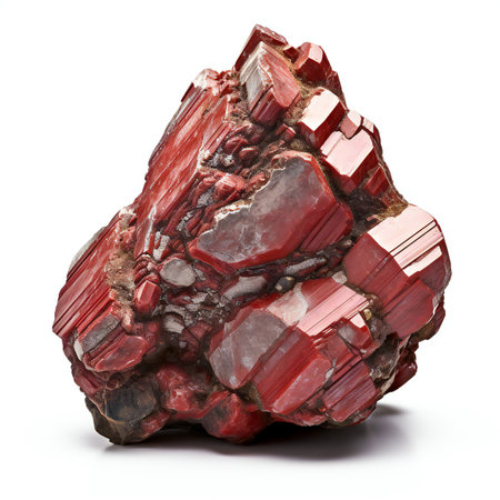 Red chalcedony geological mineral isolated on the white background.の素材