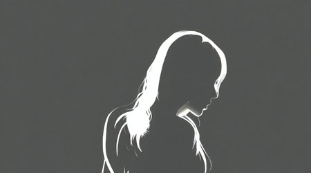 Illustration of a silhouette of a beautiful girl on a dark backgroundの素材