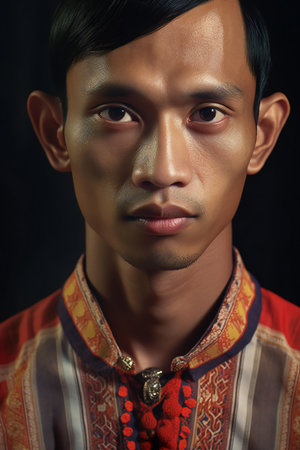 Portrait of a handsome young man in traditional clothes. Men's beauty, fashion.の素材