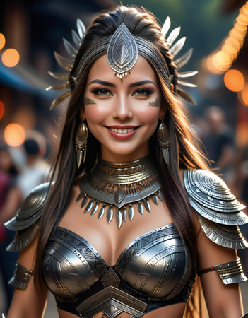 Illustration of a beautiful girl in a fantasy warrior costumeの素材