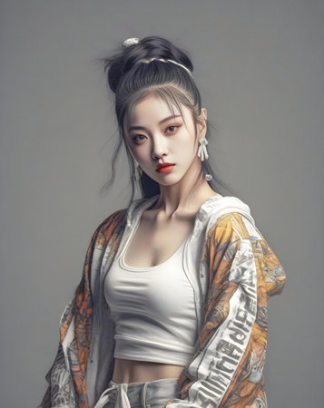 Fashion portrait of beautiful asian woman with creative make-upの素材