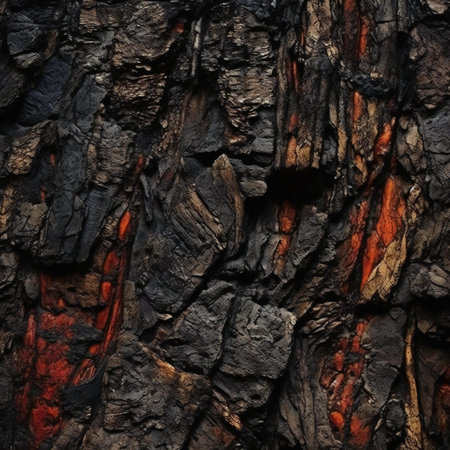 Background of the bark of a burnt tree. Fire and smoke.の素材