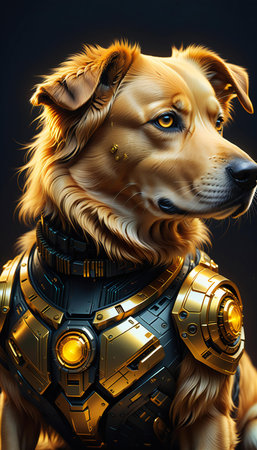 a golden retriever dog in an armor.の素材