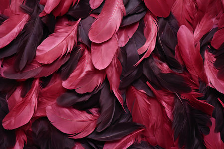 Beautiful color feathers as background, top view. Texture of feathersの素材
