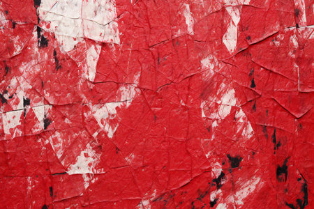 Red Black White Aged Grunge Wall Background. Old Weathered Peeled Painted Plaster Backdrop. Reddish Abstract Antique Cracked Stain Texture Background.の素材