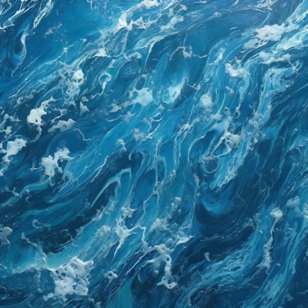 abstract background of blue water with waves and foam,の素材