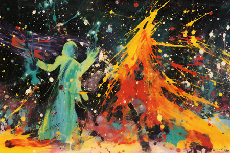 abstract background with watercolor splashes and a girl in a dressの素材