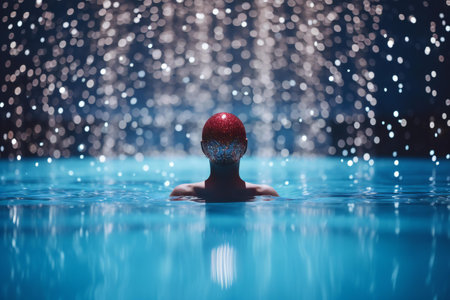 Swimmer in the swimming pool with lights and bokeh.の素材