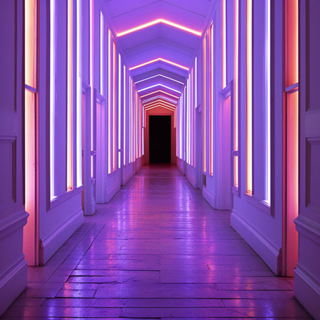 Futuristic corridor with neon lights,の素材
