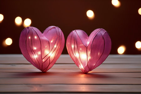 Valentine's day background with hearts and bokeh lightsの素材