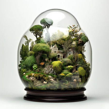 Miniature house in a glass dome on white background.の素材