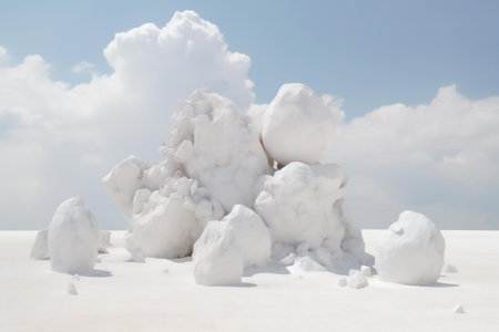 Big pile of snow in the snowdrift against the blue skyの素材