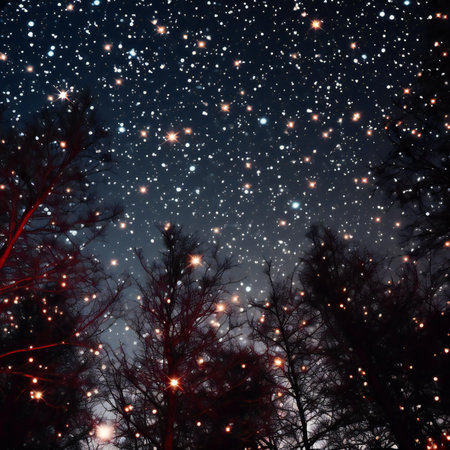 Winter night sky with stars and snowflakes. Christmas background.の素材