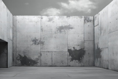 a concrete wall in an empty room with concrete floorの素材