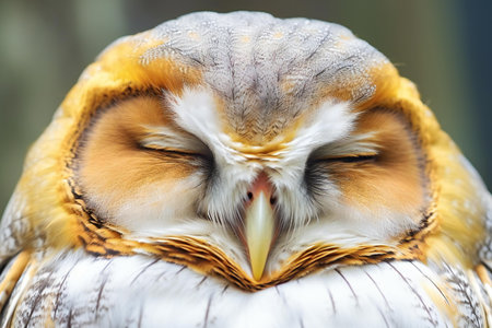 Portrait of a wild owl close-up on a blurred backgroundの素材