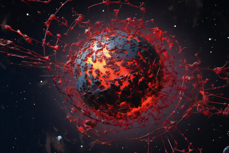 a red planet in space with red particles.の素材