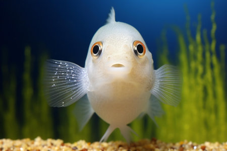 Portrait of a goldfish in the aquarium. Close-up.の素材