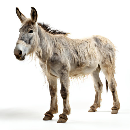 Donkey isolated on white background, studio shot, side view.の素材