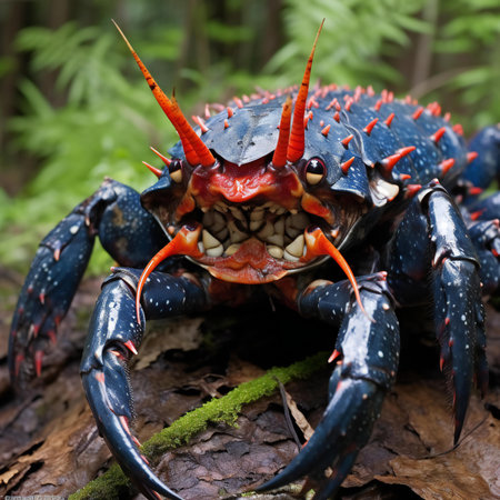 Blue giant crab on the ground in the forest. Close up.の素材