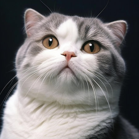 Portrait of a british shorthair cat on a black backgroundの素材