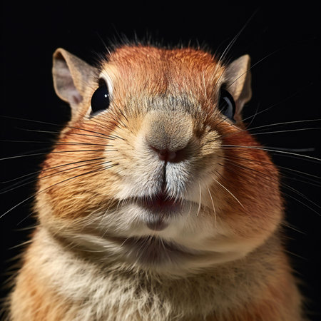 Portrait of a chipmunk on a black background. Studio shot.の素材