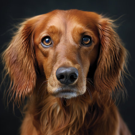Close-up portrait of a cute irish setter dog.の素材