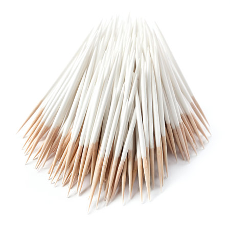 Toothpicks on white background. Close-up image.の素材