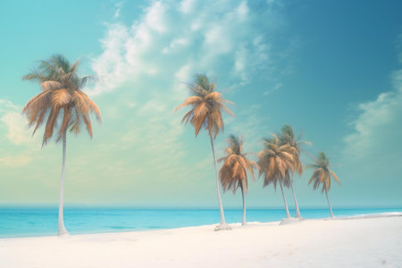 Tropical beach with coconut palm trees - vintage effect style picturesの素材